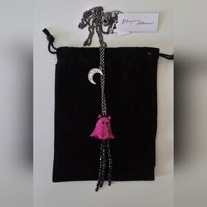 Betsey Johnson Pink Cat Ghost & Moon Pendant Necklace NWT